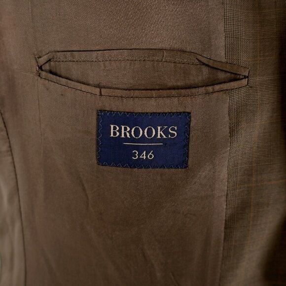 Brooks Brothers 346 Wool Green Glen Plaid W/ Brown Windowpane Blazer 40R 2 Butto - Picture 8 of 12